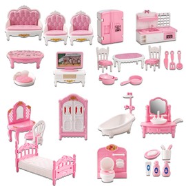 32Pcs Dolls House Furniture Set Mini Building Blocks Dollhouse Minihouse Realistic Miniatures DIY Accessories Kit for Kids Childs Gifts Family