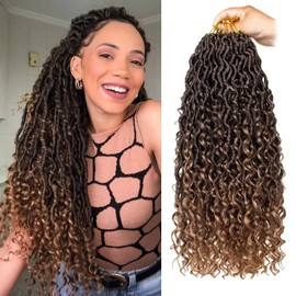 8 Packs Goddess Locs Crochet Hair,24 Inch Boho Faux Locs Crochet Hair,Curly Faux Locs Crochet Hair,Hippie Locs,Pre-Looped Messy River Bohemian Locs Hair,Synthetic Braids Hair Extensions (T27#,24Inch)