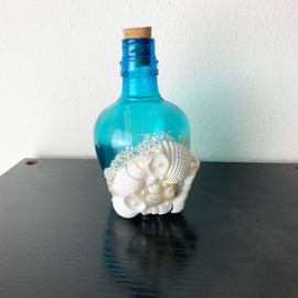 Heyiwell 5" H Blue Glass Bottle and Shells for Nautical,Coastal Beach Ornaments,Home Decor