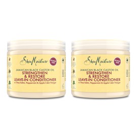 SheaMoisture Strengthen & Restore Leave-In Conditioner für lockiges, chemisch behandeltes oder hitzegestyltes Haar Jamaikanischer schwarzer Rizinusöl-Haarweichspüler ohne Silikone und Sulfate 2x 431ml