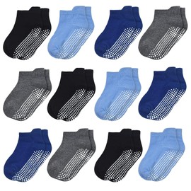 SkiBeaut Toddler Socks 12 Pairs Non Slip Skid Ankle Socks for Kids Boys Girls Grips Cotton Socks for 3-5 Years Children