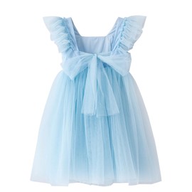 Toddler Girls Vintage Party Dress Ruffled Sleeve A-Line Tulle Flower Girl Dresses for Wedding,Birthday Blue 3-4t