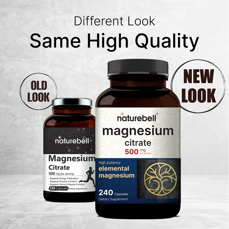NatureBell Magnesium Citrate 500mg, 480 Capsules (2 Pack) | High-Purity