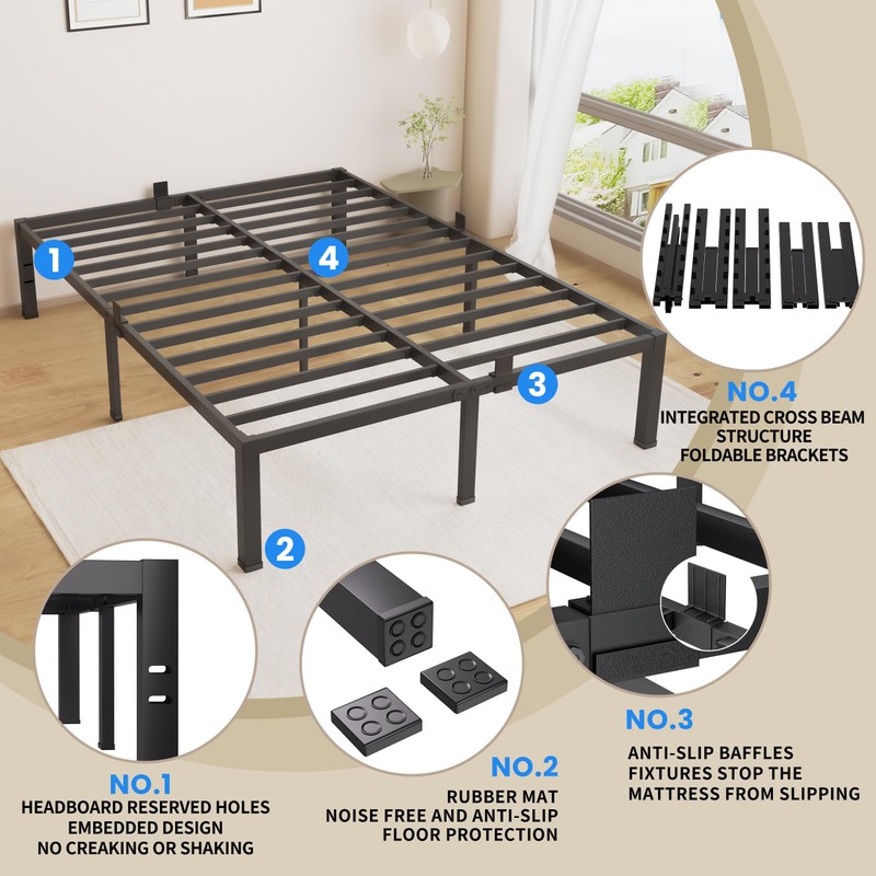 MAF King Bed Frame 14 Inch Heavy Duty Metal Platform