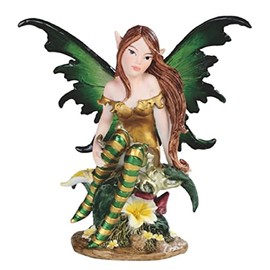 ICE ARMOR 5" H Green Fairy with Clear Wings Statue Fantasy Decoration Figurine