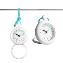 Silent Waterproof Bathroom Shower Clock,2 in 1 Analog Wall Clock & Towel Rack with a Lanyard and Ring Base Stand,Movement Hanging Clock for Kitchen,Patio, Outdoor