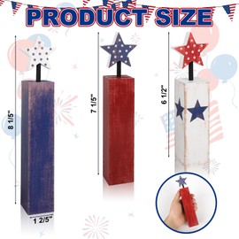 COCHIE 4th of July Decorations Set, Red White Blue Decor, Wooden Patriotic Memorial Day Tiered Tray Decor, Labor Day Decorations, Fourth of July Decoration for Home Office Table (Solid Retro)