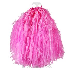 Jumbo Cheerleader Pom Poms - 1 Pom Pom - Pink Tasseled Pompoms with Finger Grip - USA American Cheerleader Dance School Fancy Dress Costume Accessory