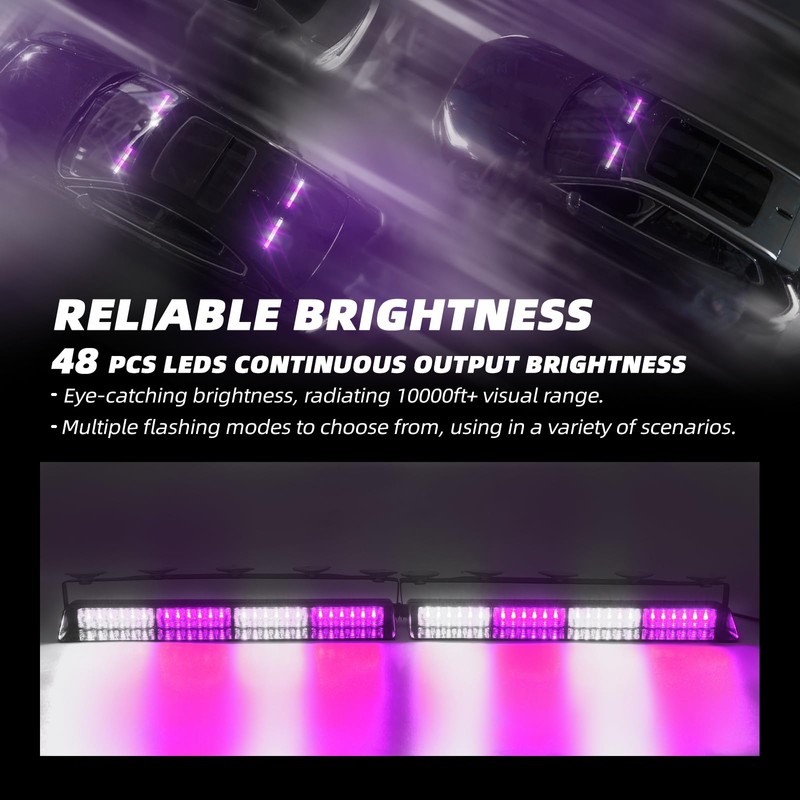 Purple/White 2 in 1 Funeral Escort Emergency Dash Strobe Light