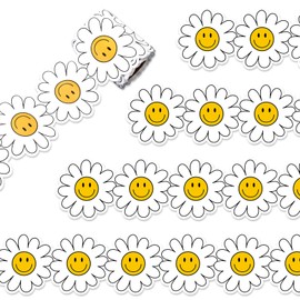 Whaline 32.8Ft Daisy Flower Bulletin Board Border White Yellow Smile Daisy Die Cut Trim Border Roll for Chalkboard Wall Decor
