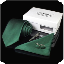 Jemigins Men's Necktie, Pin, Cuffs, Button, Chief, Business, Job Hunting, Weddings, School Entrance Ceremonies, Graduations, After-parties, Funerals, Parties, Father's Day, Gift Box Included, green