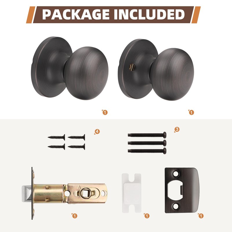 GOBEKOR 8 Pack Oil Rubbed Bronze Passage Door Knobs Round