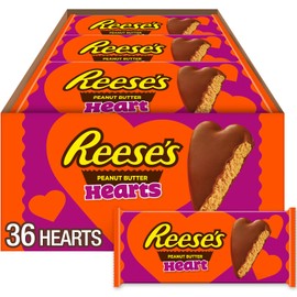 REESE'S Milk Chocolate Peanut Butter Hearts, Valentine's Day Candy Packs, 1.2 oz (36 Count)