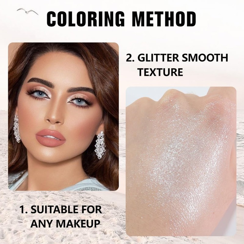 Kaely Pressed Single Eyeshadow Makeup, Sheer White Sparkle Highly Pigmented