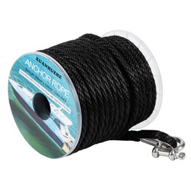 Anchor Rope 100 ft×3/8 inch Braided Anchor Line Nylon MFP with Stainless Steel Thimble & Shackle, Boat Marine Rope, Boat Accessories(Black)