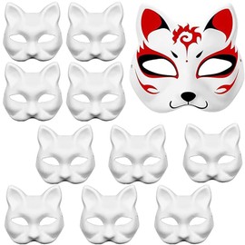 Pack of 10 Cat Masks, Party White Cat Mask, Party Unpainted Masks, Cat Mask, Hand Painted Face Mask, Paintable Paper Masks, Cat Mask for Cosplay Party