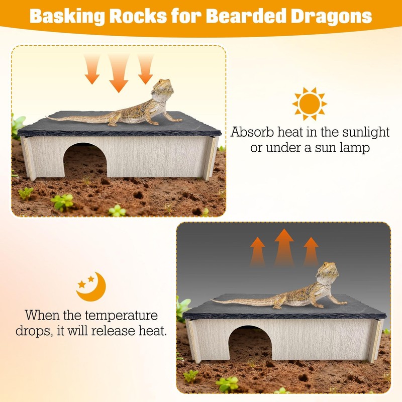 PINVNBY Large Bearded Dragon Basking Platform, Wooden Snake Hide, Ball