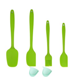 SANNWEEN 6 PCS Silicone Spatula Set, Spatula Silicone Heat Resistant for Nonstick Cookware - Silicone Kitchen utensils set for Kitchen Use Cooking Baking Mixing with Oven Mitts, BPA Free, 600°F, Green