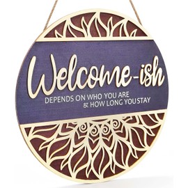 Farmhouse Decorations, 3D Welcome Hanging Sign for Front Door Decor, 12'' Welcome-ish Sign Wooden Minimalist Front Door Hangers Decor Front Porch Decorations Outdoor Hanging Sign Farmhouse Entryway