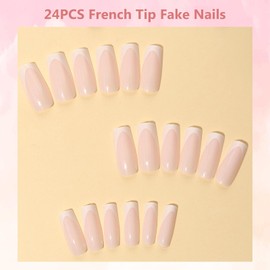 French Press On Nails - 24Pcs Square Fake Nails Short In 12 Sizes - Glossy White Gradient French Tip Stick on nails - Acrylic Full Cover Square False Nails with Glue for Women Girls
