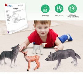 Volnau Wolf Toys Animal Figures 7PCS Figurines Zoo Pack for Toddlers Kids Christmas Decoration Gift Preschool Educational Sheep Jungle Forest Safari Set