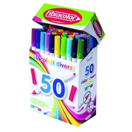 FIBRACOLOR, Bipunta Marker Compact Box 50 Pack 50 Tapered Tip and Fine Tip Double Writing Rings Super Washable