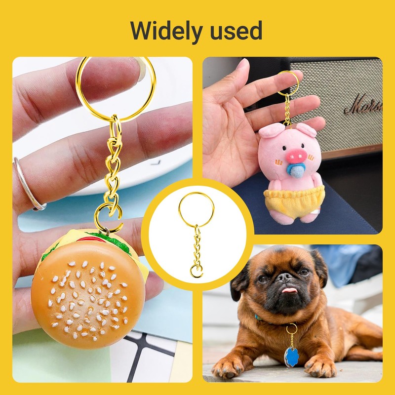 100Pcs Gold Keychain Ring Set,Splits Key Ring Hoops with Chain