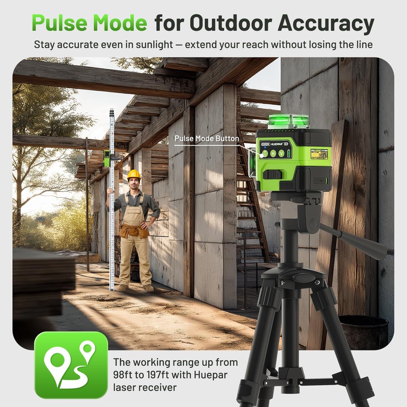 HUEPAR Laser Level 360 Self Leveling with LCD Screen, 3