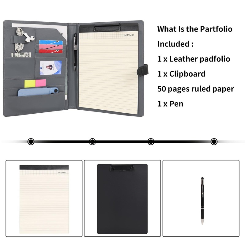 Wason A4 Writing Case, Document Folder, Leather PU Portfolio with