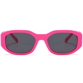 Retro Rectangle Sunglasses for Womens Mens Trendy Vintage 90s Oval Sun Glasses (Hot Pink)
