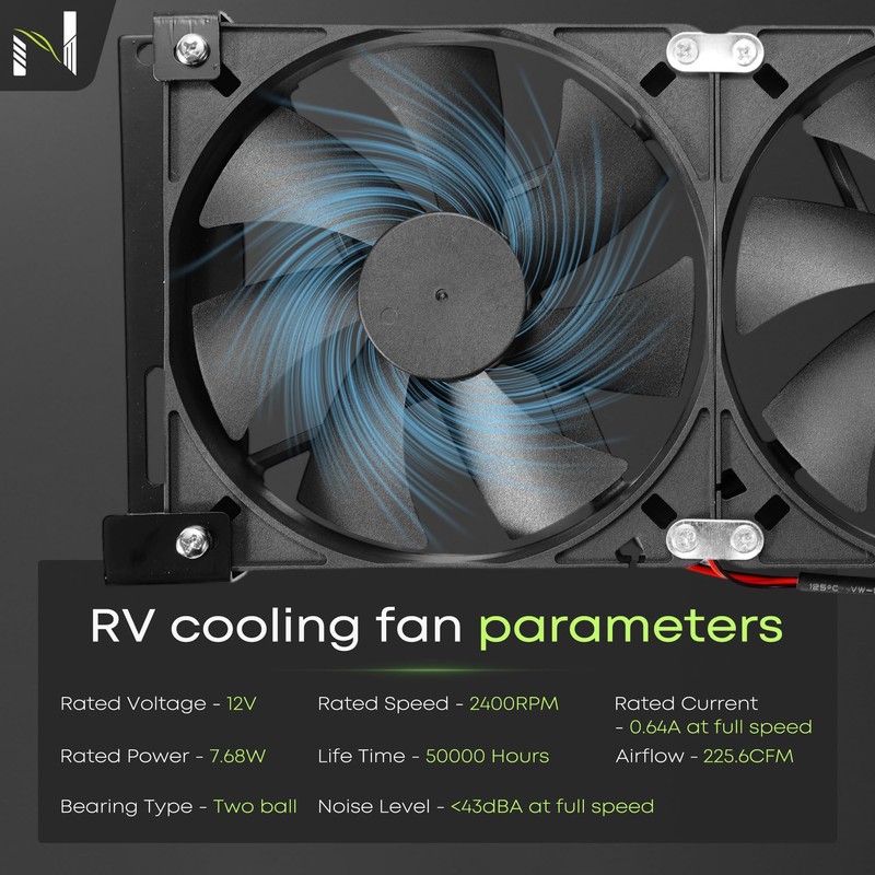 12V RV Fridge Vent Cooling Fan 5.5" (140mm), Adjustable Speed
