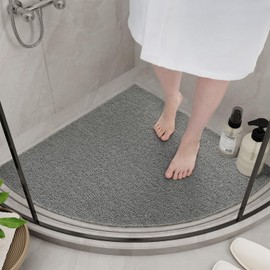 SIXHOME Shower Mat Non-Slip 60 cm Fan-Shaped Massage Textured Non-Slip Mat Shower Soft Loofah Anti Mould PVC Non-Slip Shower Mat Fits Under The Door Bath Mat for Shower Grey
