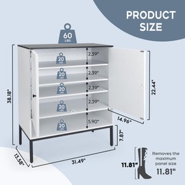 Yechen 5 Tier Shoe Organizer Cabinet with Adjustable Shelf, Opening Shelf for Hallway Entryway Living Room (White)