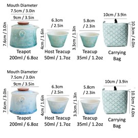 Hermit Life Chinese Travel Tea Set, Portable Ceramic Teapot for One to Two, Gongfu Tea Set with Crystal Glaze (Icy Blue), 1 Pot 2 Cups, Gift for Tea Lovers