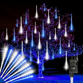LAMPHOME Christmas Lights Outdoor,12-inch LED Meteor Shower Icicle Lights, 10 Tubes 240 LED String Lights. Waterproof Plug, Shower Rain for Xmas Tree Yard House Decor Blue&Cool White