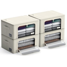 Sorbus Storage Bins with Metal Frame - Stackable & Foldable Clothes Organizer Bags - Oxford Fabric Storage Containers with Large Clear Window & Carry Handles, Bedroom Organization for Bedding & Linen