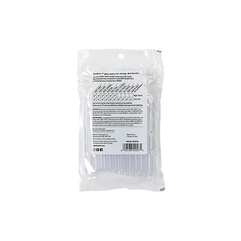 Adtech W220-34ZIP30 Hot, Non-Yellowing Glue Sticks, Clear, 30 Count (Pack