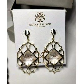 NATALIE WOOD Designs Runaway Romantic Earrings Gold Tone & Clear Quartz MSRP $94