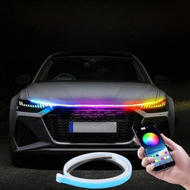 Car LED Hood Light Strip, RGB Color Changing Engine Cover Light Strip, App Remote Control Car Decorative Light, Universal Car Accessories
