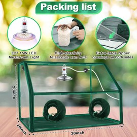 Meonum Large Still Air Box Mushroom Grow Tent, 30x20x20 in Mycology Fume Hood Propagation Stations with LED Growing Light and Thermometer, Monotub Kit for Grow Bags, Growers, Home Scientists(Green)