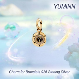 YUMINN Golden Lucky 7 Charms 925 Sterling Silver for Bracelets and Necklaces Dangle Pendant Beads Jewelry for Women