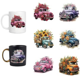 6pcs Floral Car UV DTF Cup Wraps Winter UV DTF Transfer Waterproof Sticker for Glass Cups Furniture Craft DIY Crafts，Rub on Transfer Stickers for DIY Water Bottle Laptop Decal Wood Car