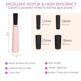 BRILLIRARE Electric Nail Lacquer Shaker, Glue Shaker for Eyelash Extensions Supplies, Nail Polish Mixer with Connector and 4 Calibers, Electric Liquid Evenly Shaker Time Saving Handsfree Tool-Pink