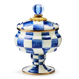 MACKENZIE-CHILDS Enamel Curiosity Pot, Decorative Container for Home Decor, Blue-and-White Royal Check