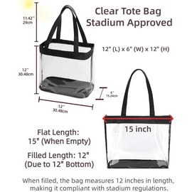 Clear Tote Bag Stadium Approved 12x6x12 12x12x6 Clear Bag for Stadium Events 12 x6 x12 Transparent Purse 12 x 6 x 12 - Color: black