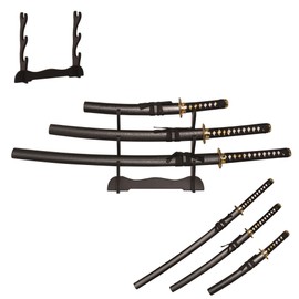 ARONDIGHT - Japanese Iaido Katana Three-Piece Display Props and Display Stand, Bamboo Leaf Modeling Handmade Set