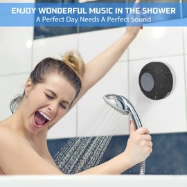 LUKADER Mini Bluetooth Shower Speaker Waterproof Cute Portable Wireless Water-Resistant Speaker Suction Cup,Handsfree Speakerphone with Built-in Mic for Bathroom Kitchen Kids Gifts - Black ﻿
