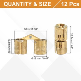 sourcing map Brass Hidden Cylinder Hinges 12 mm Invisible Concealed Cylindrical Hinge 180 Degree Folding Support Small Hinge for DIY Crafts Jewelry Boxes Wooden Box Pack of 12
