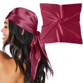 Zeiniua 35" Large Satin Head Scarf for Women Silk Hair Scarf Solid Color Hair Bandana for Night Hair Wrap Sleeping (Burgundy)