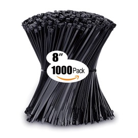 Bridas de 8 pulgadas con resistencia a la traccin de 40 libras, bridas negras para cables, paquete de 1000                                            